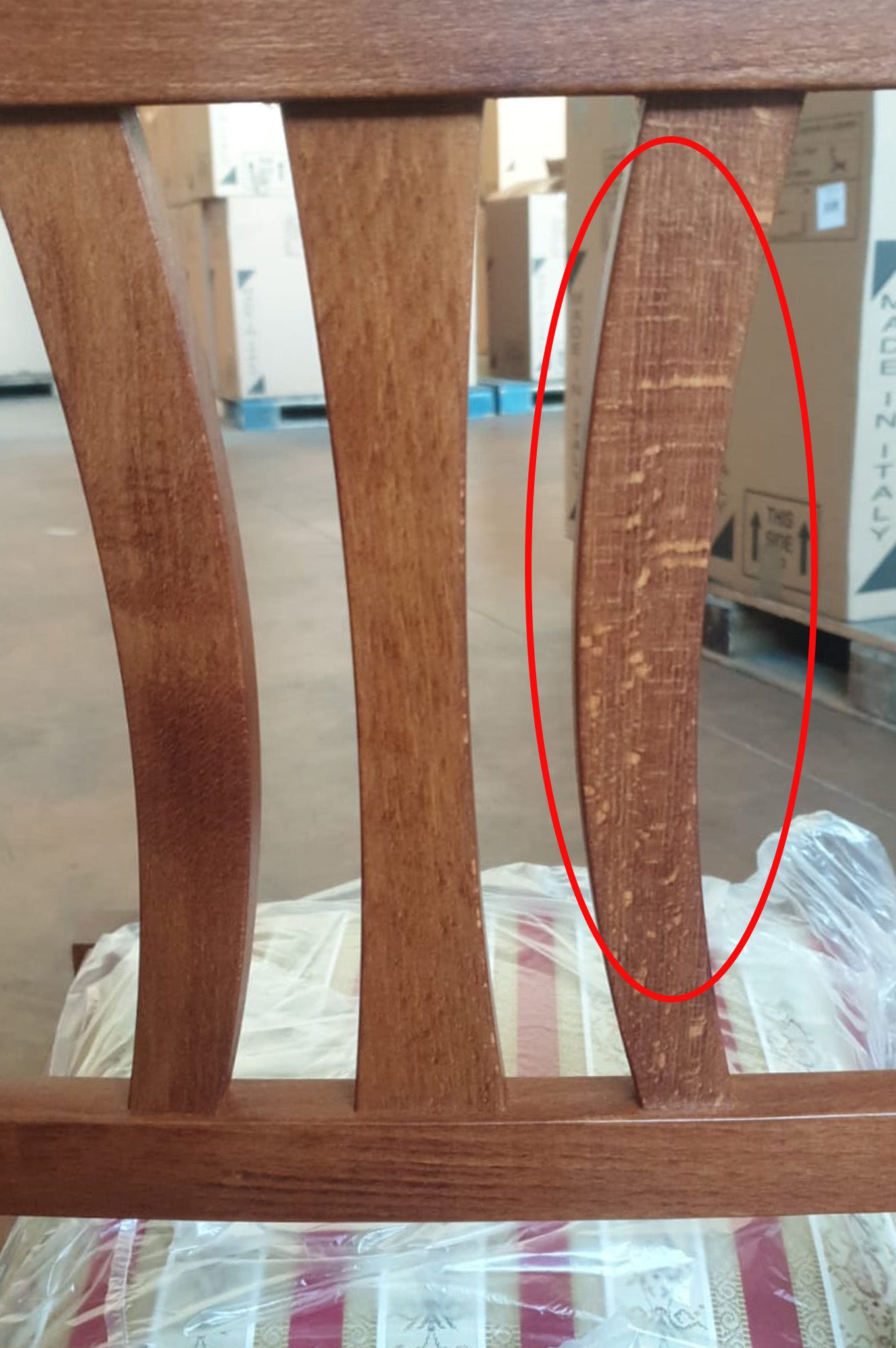 Stock second choice chair model 16/11 light walnut color 110 upholstered in red lisere