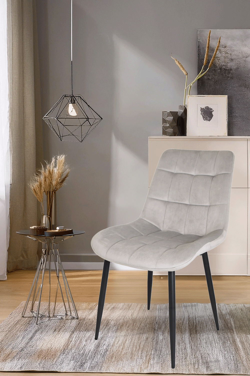 Sedia outlet modello 98 imbottita in velluto color grigio chiaro