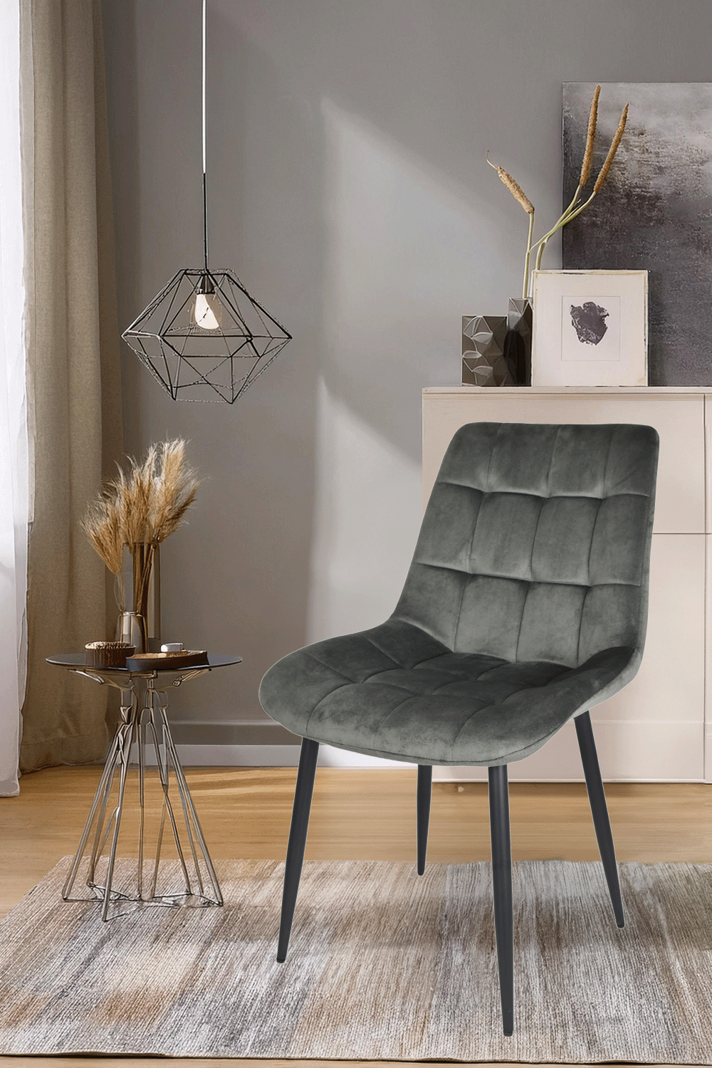 Sedia outlet modello 98 imbottita in velluto color grigio scuro