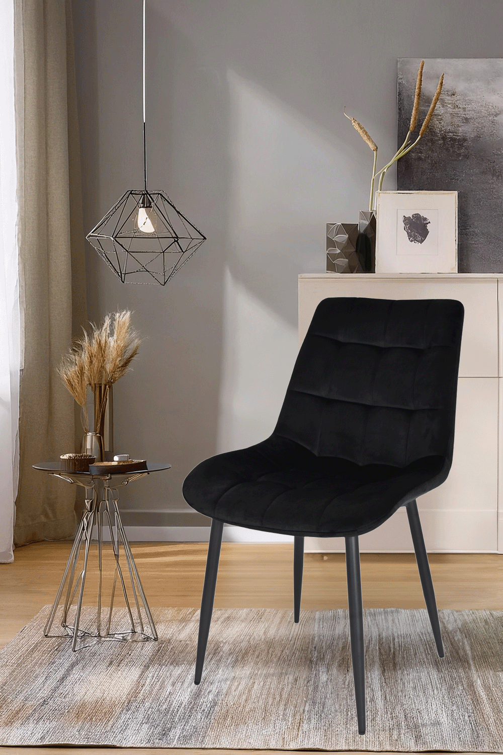 Sedia outlet modello 98 imbottita in velluto colore nero