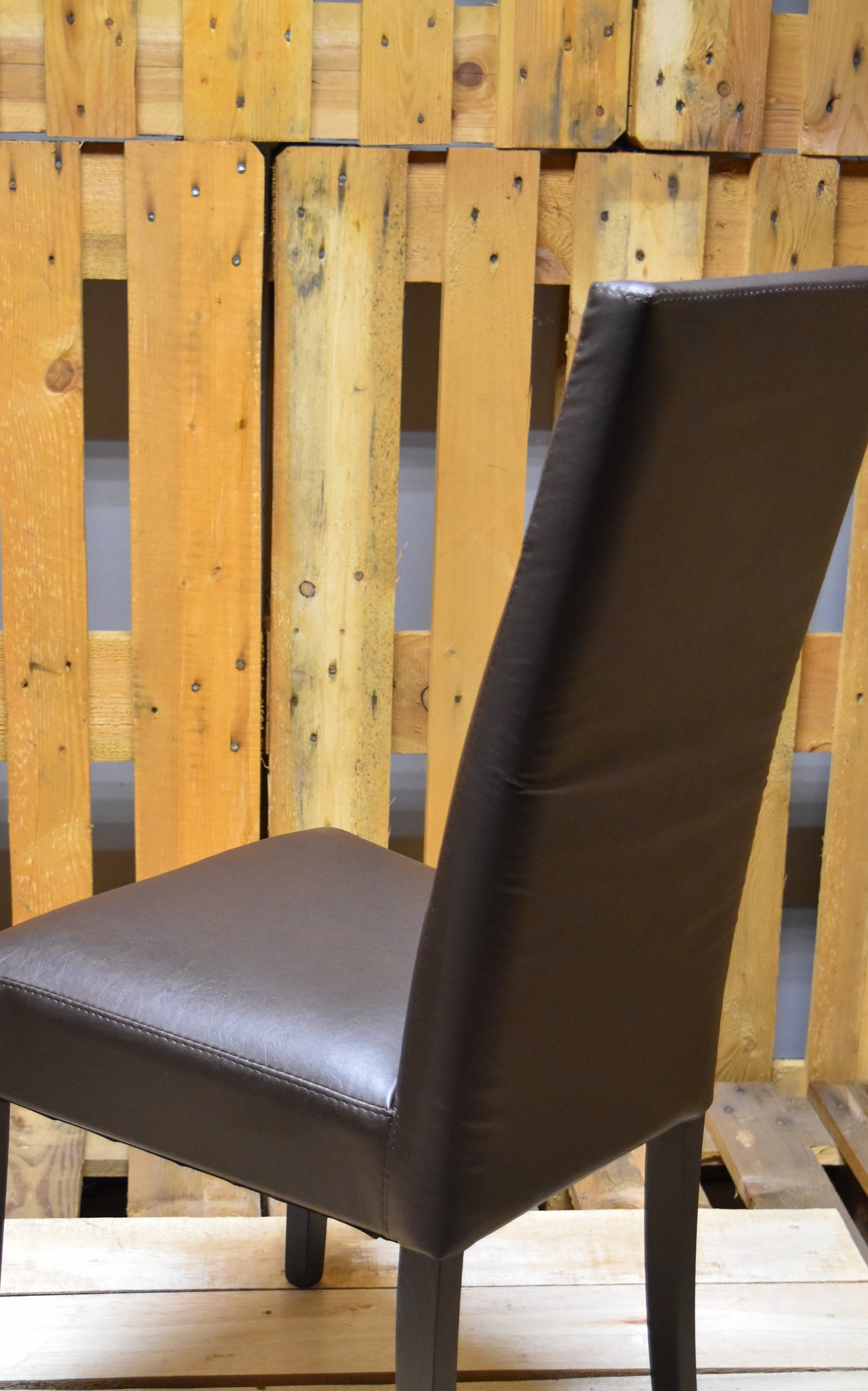 Stock second choice chair model 35 upholstered in brown artificial leather