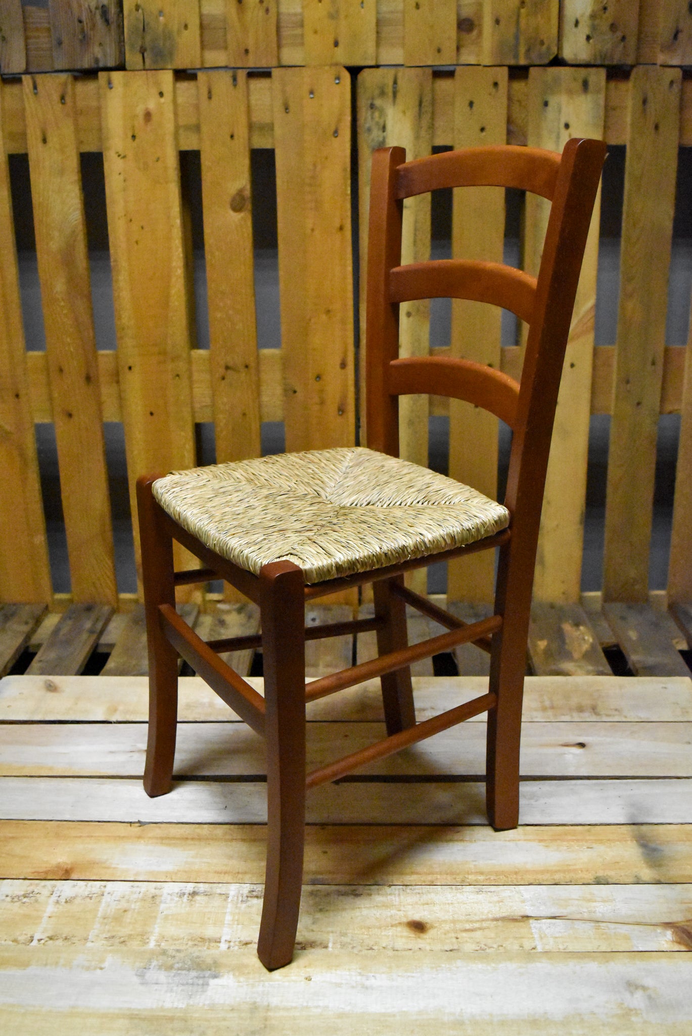 Stock second choice chair model 14 in nut color straw seat