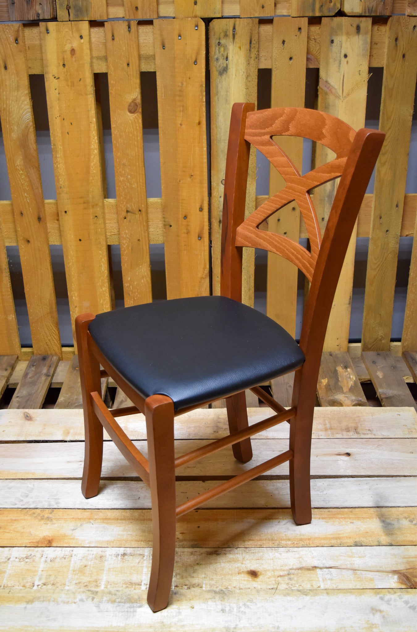 Stock second choice chair model 33 in nut color with black upholstered seat