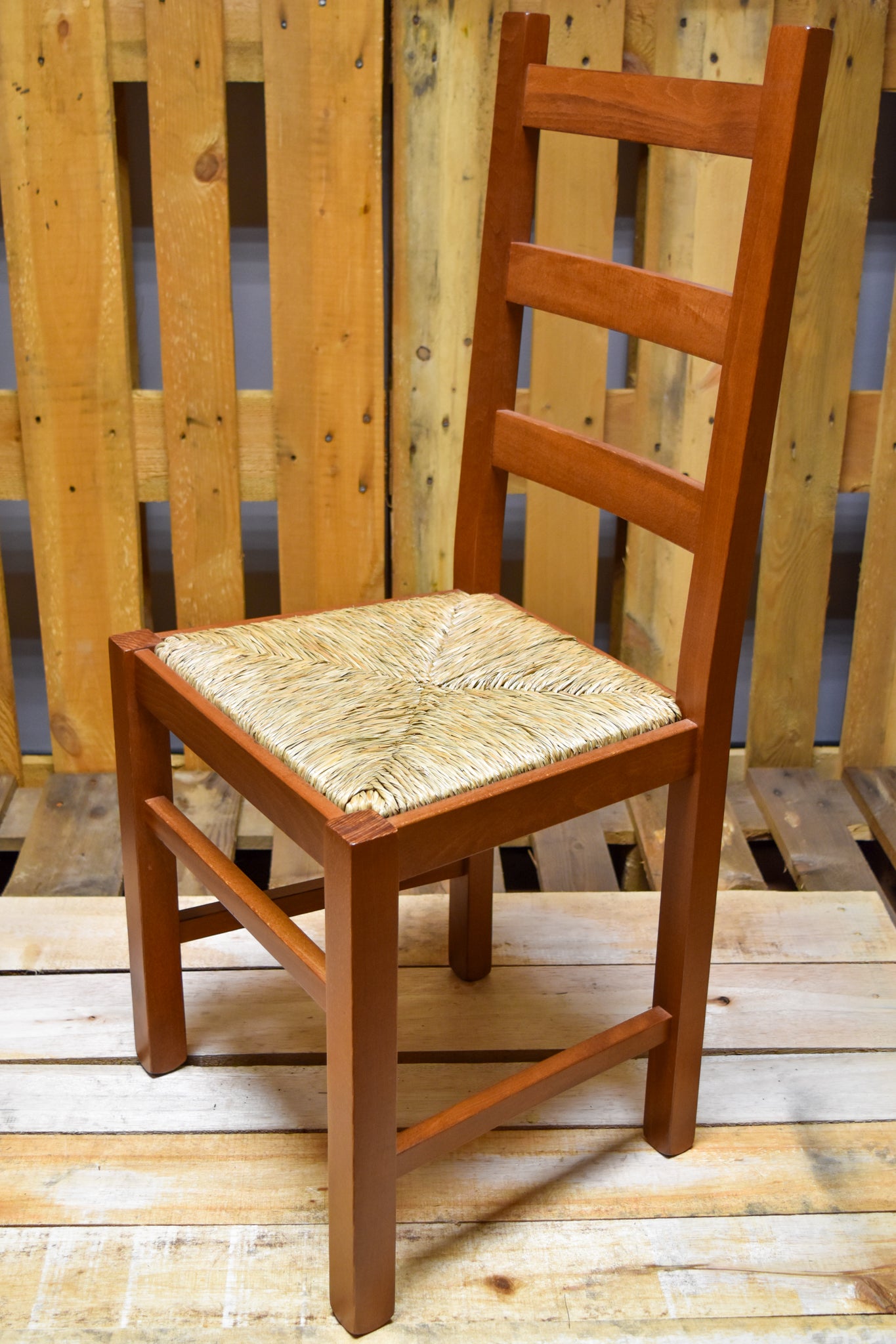 Stock second choice chair model 17 in nut color straw seat