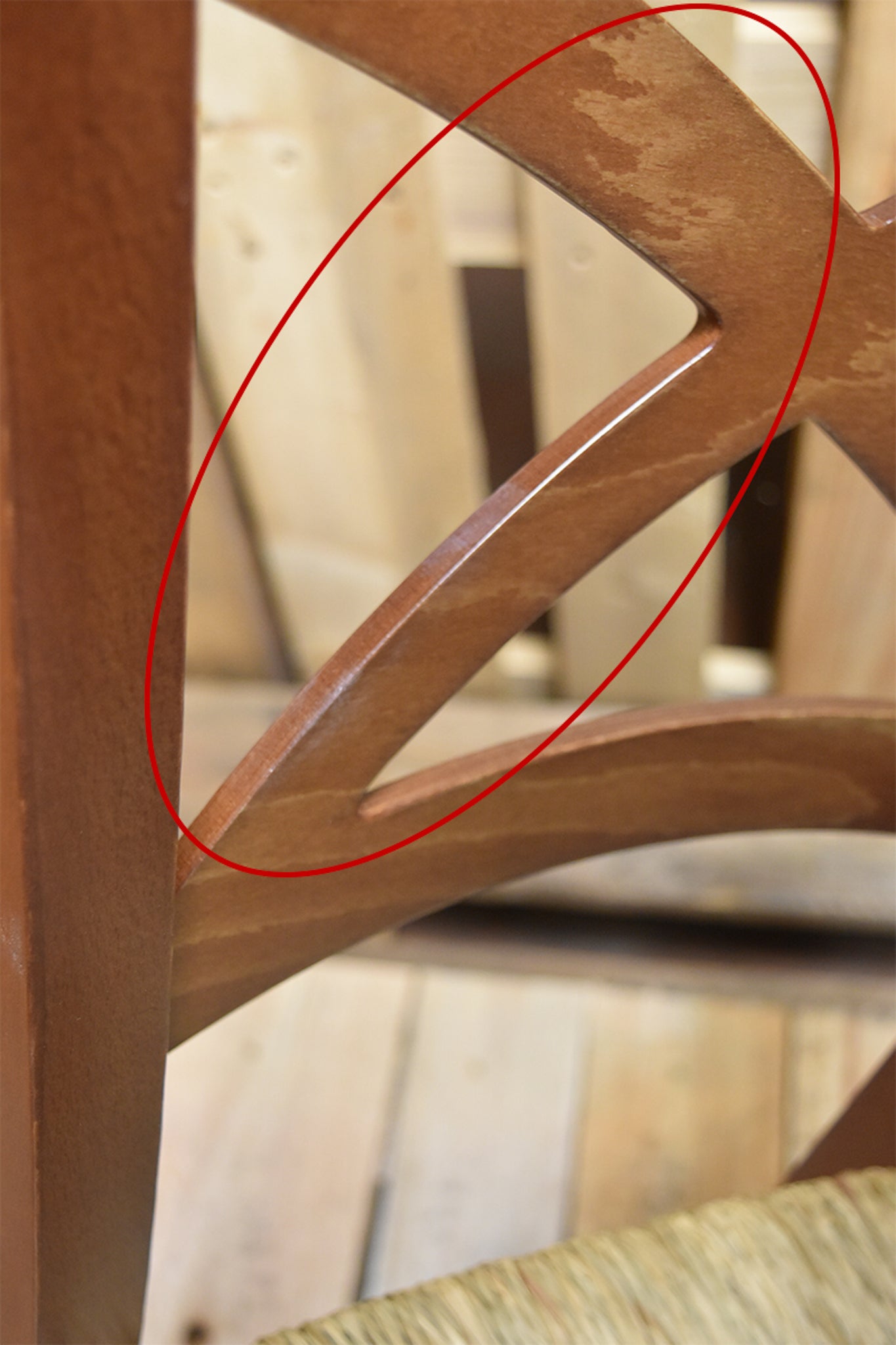 Stock second choice chair model 33 in nut color straw seat
