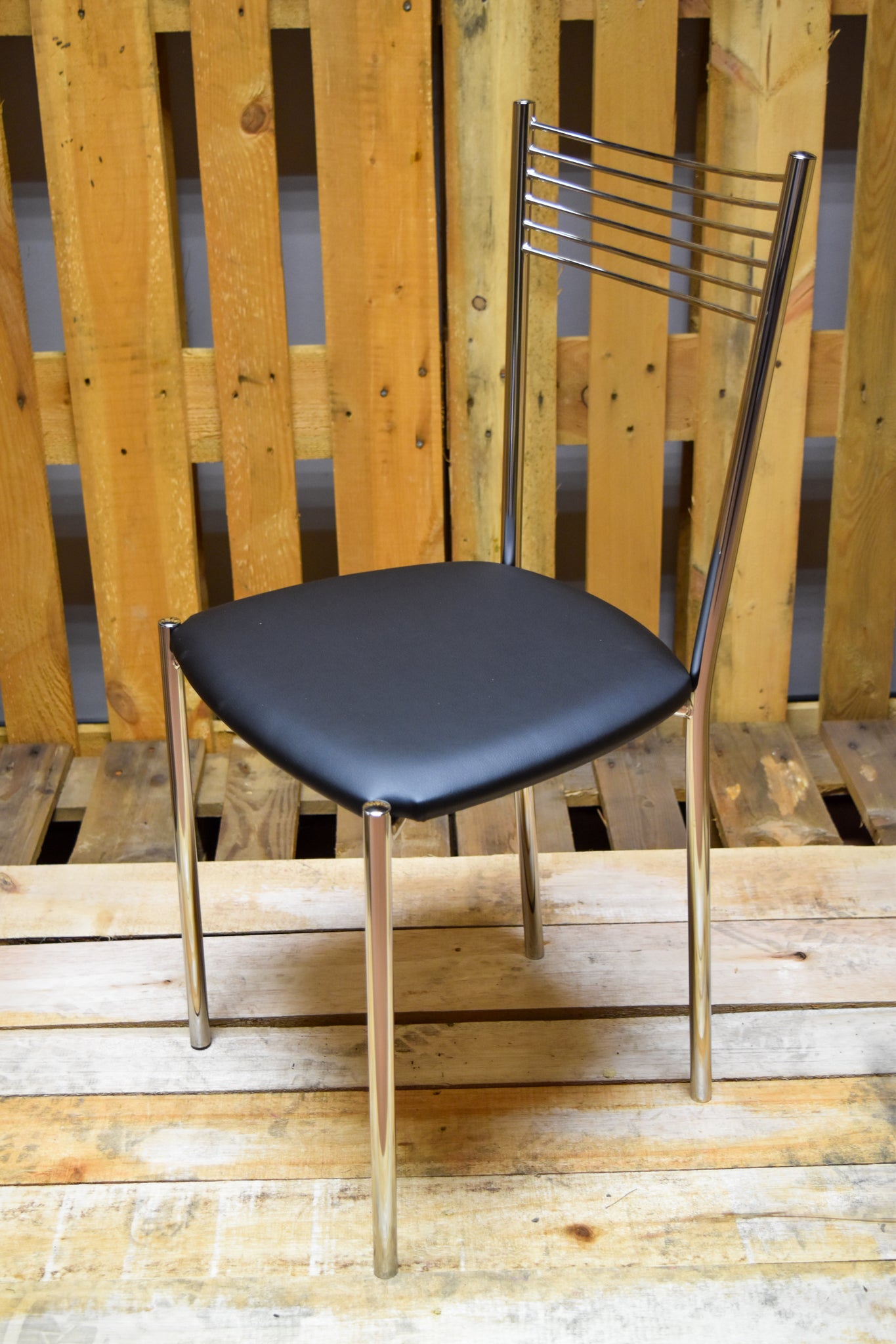 Stock second choice chair model M10 chromed with black upholstered seat