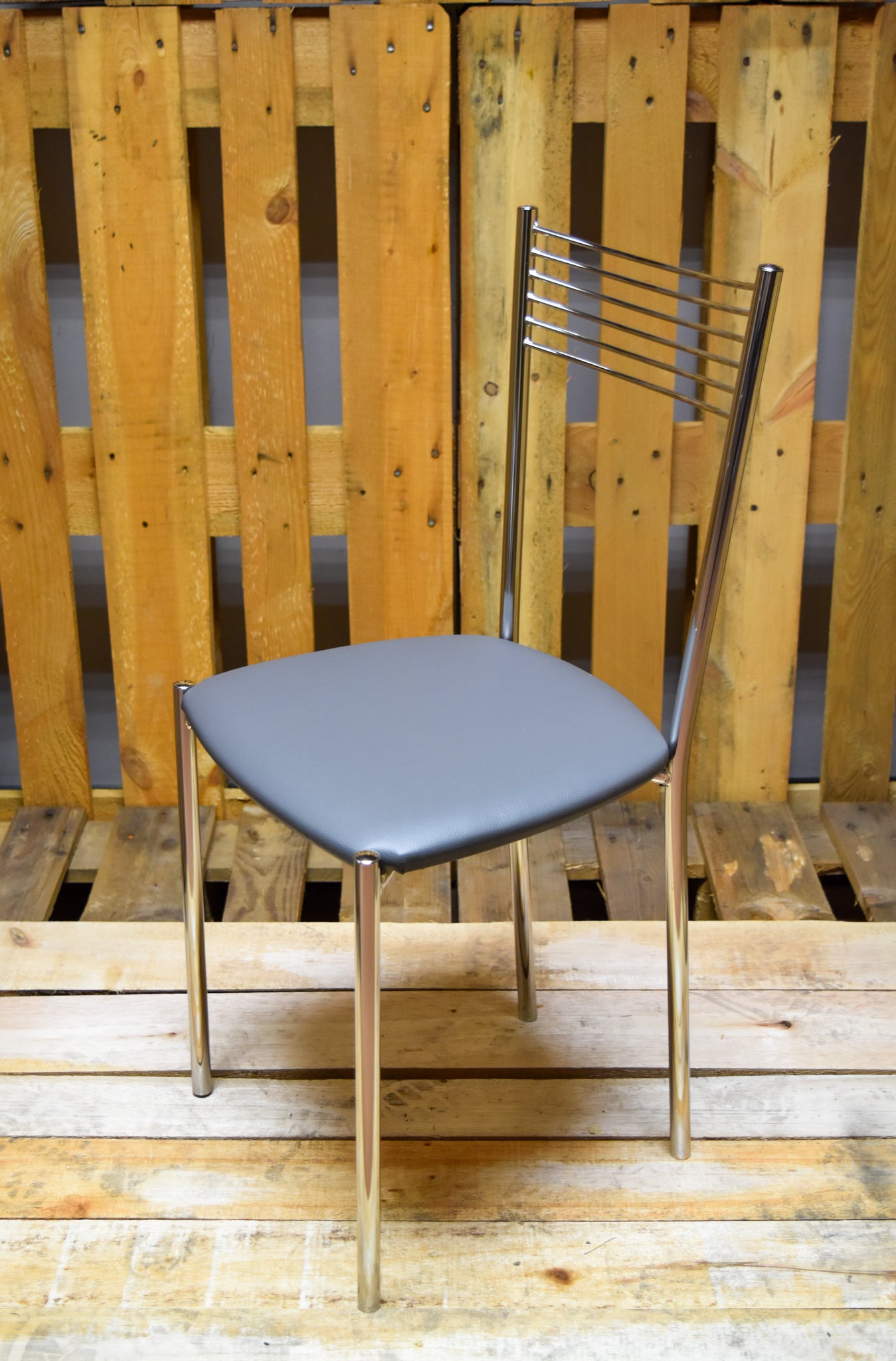 Stock second choice chair model M10 chromed dark grey upholstered seat
