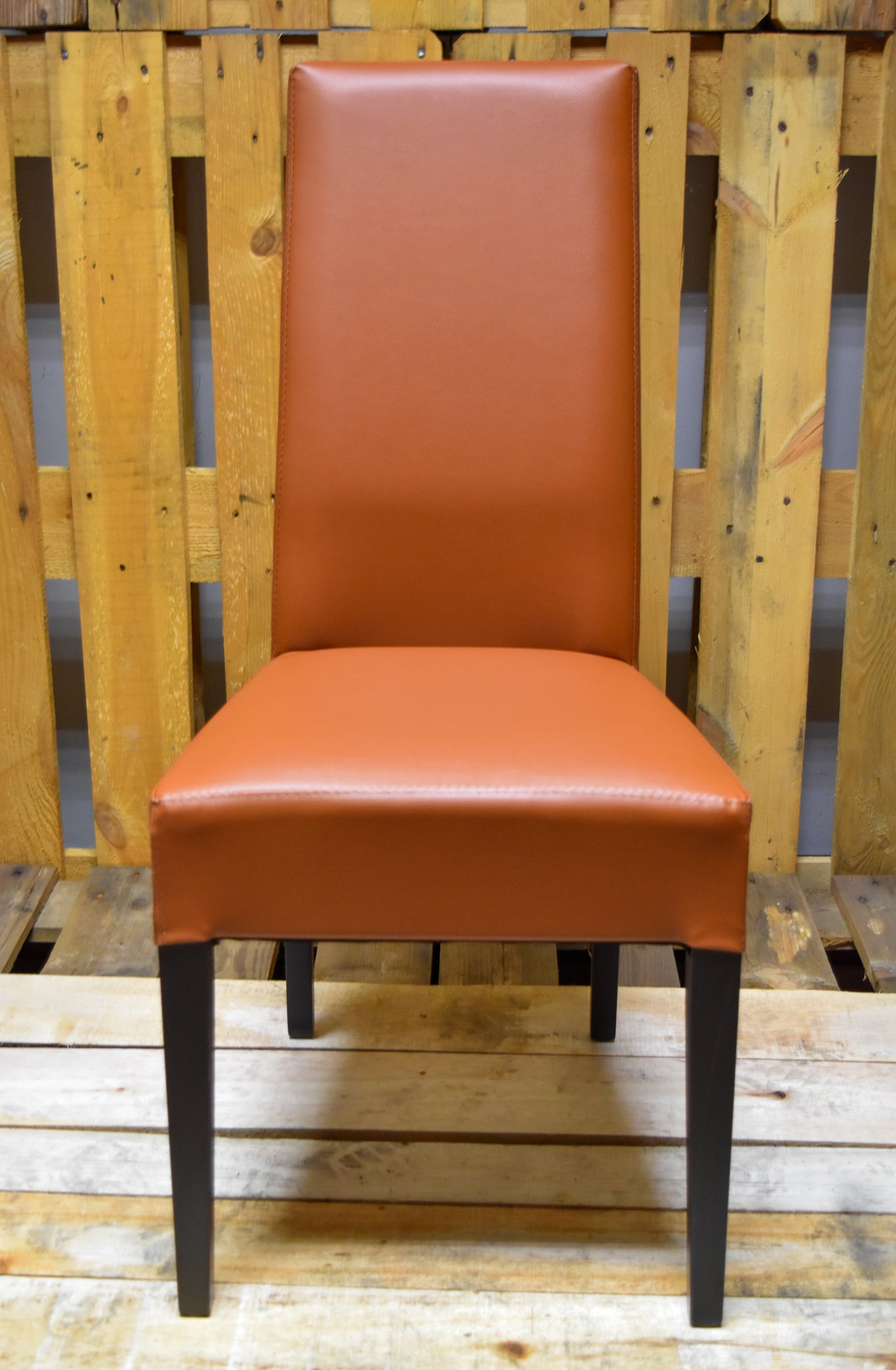 Stock chairs model 36 upholstered in imitation leather, tan color, wenge color legs
