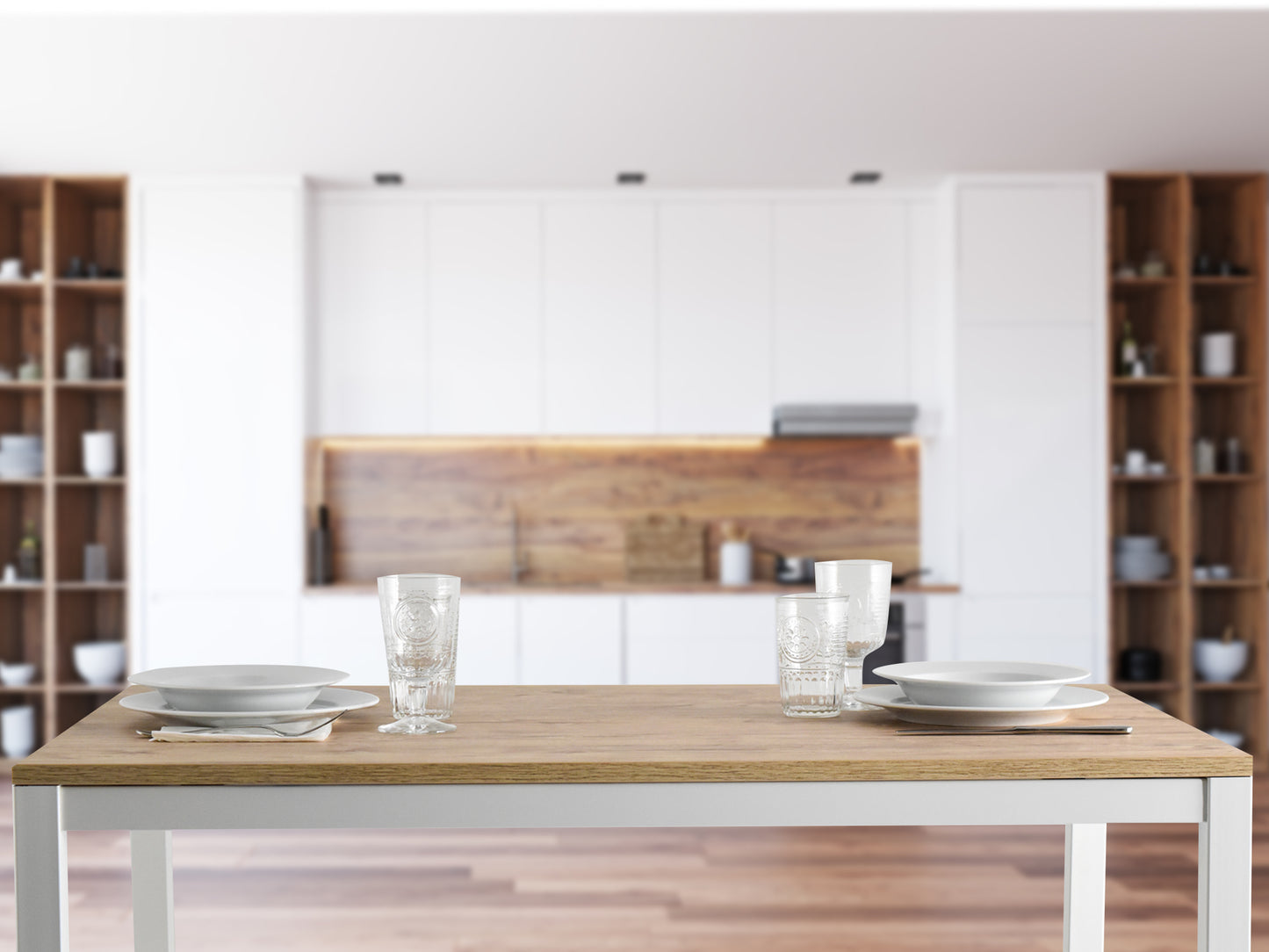 Outlet table model 96 with white painted steel structure