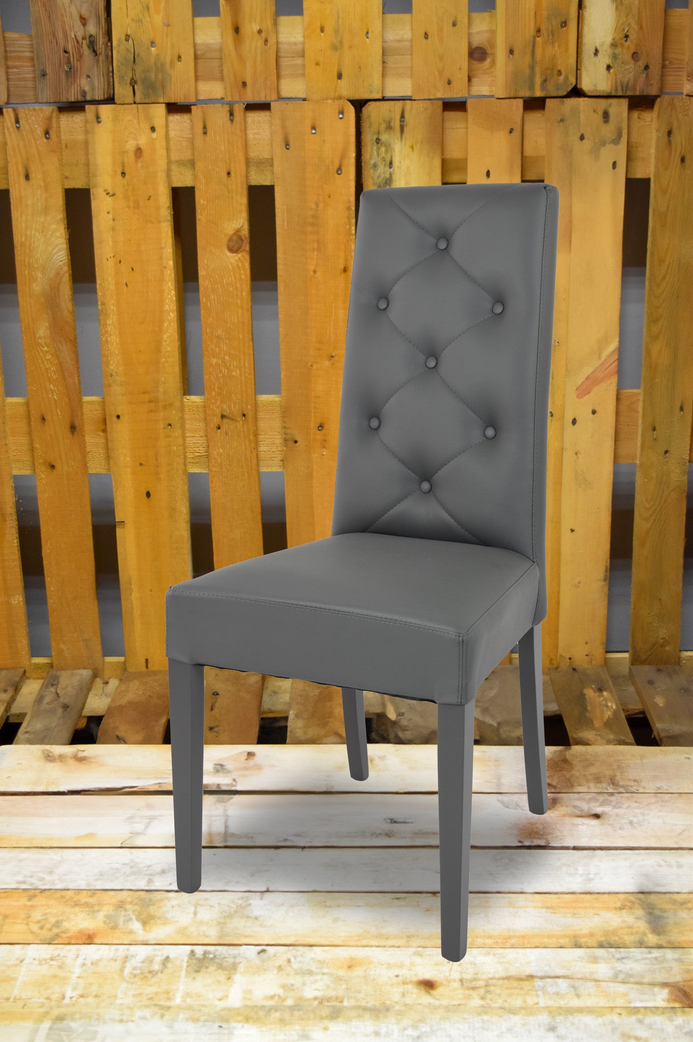 Stock second choice chair model 35 upholstered in dark grey artificial leather