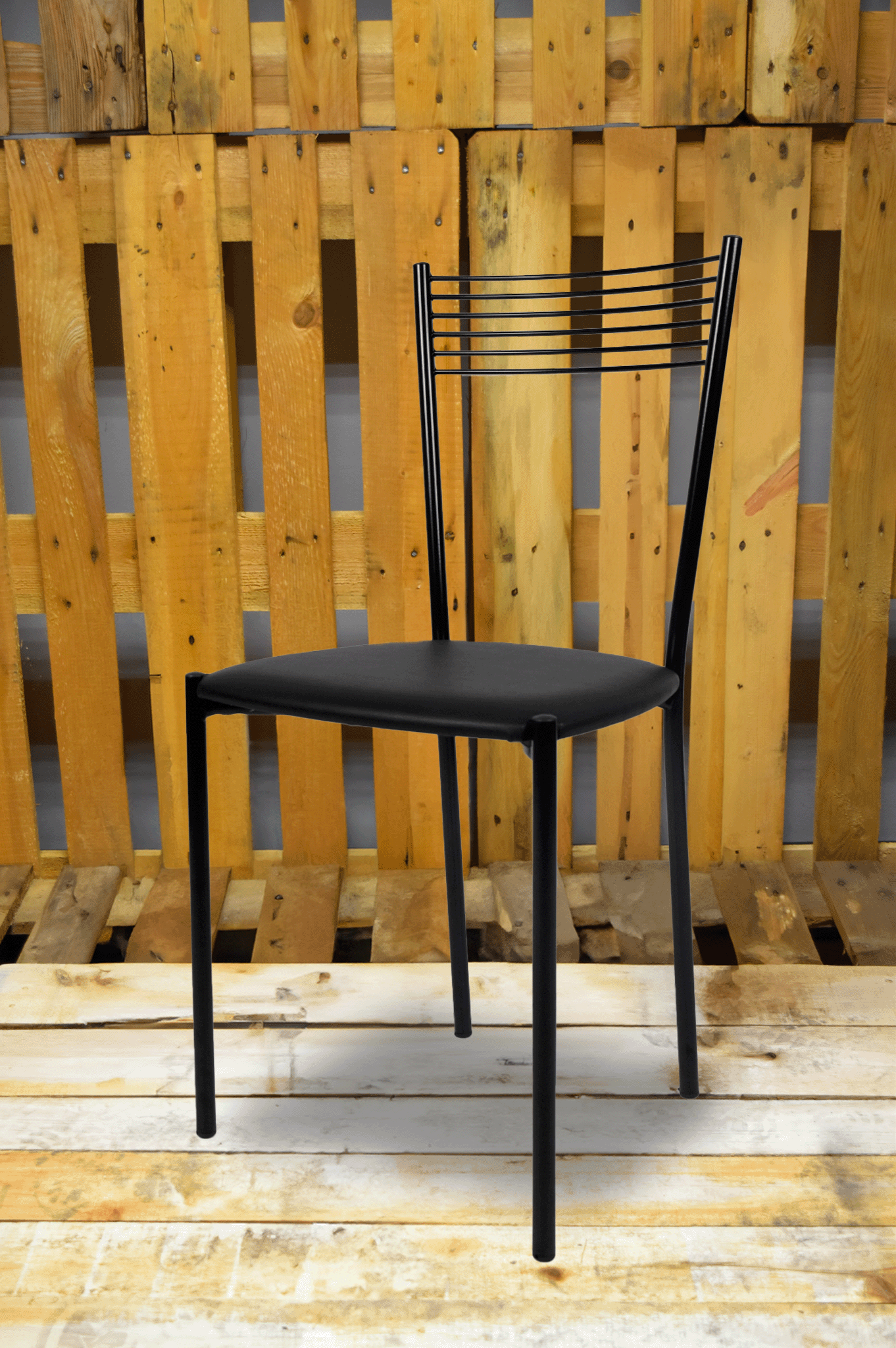 Stock second choice chair model MN102 color black upholstered seat in black artificial leather