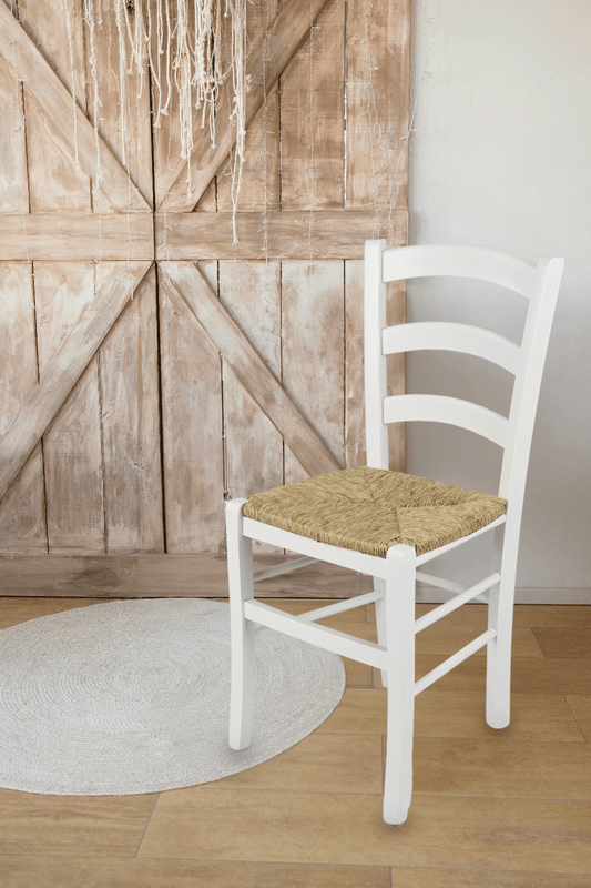 Outlet chair model 14 lacquered white color straw seat