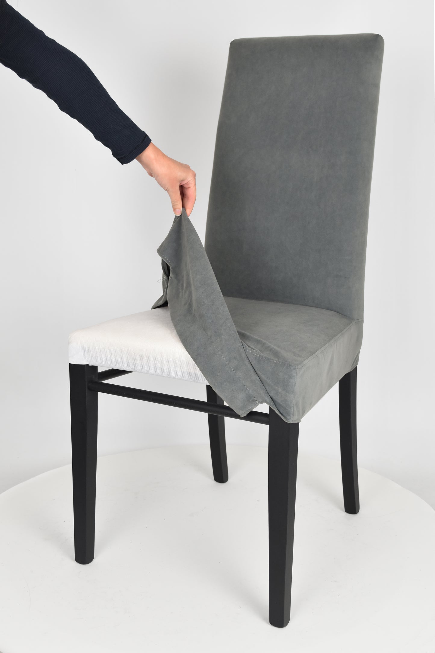 Outlet chair model 35 upholstered in dark grey velvet