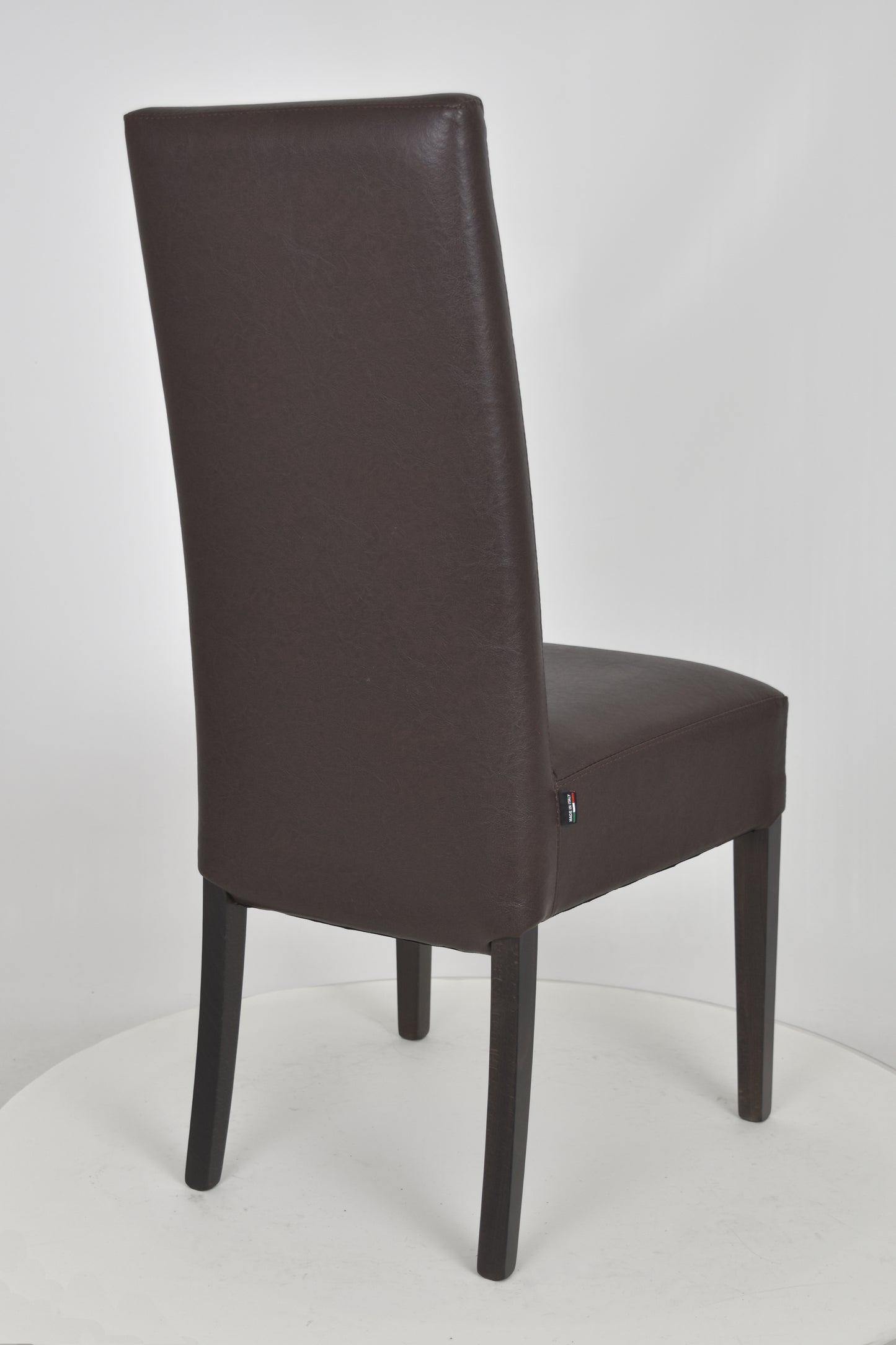 Stock second choice chair model 36 upholstered in dark brown artificial leather  