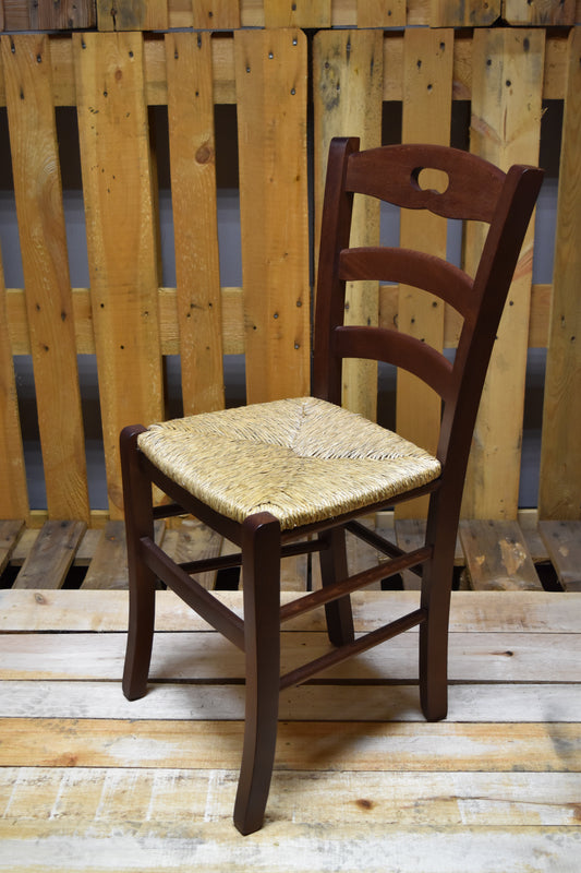 Stock chairs model 15, dark walnut color, straw seat