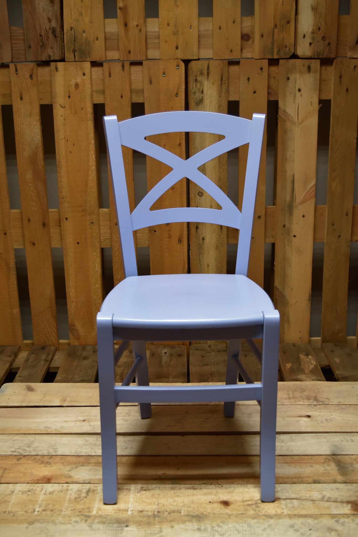 Stock chairs model 33, light blue color, wooden seat