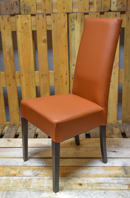 Stock chairs model 36 upholstered in imitation leather, tan color, wenge color legs