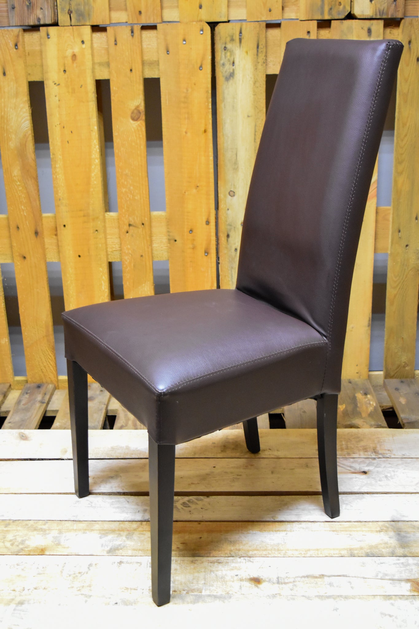 Stock chairs model 36 upholstered in imitation leather, mocha color, wenge color legs