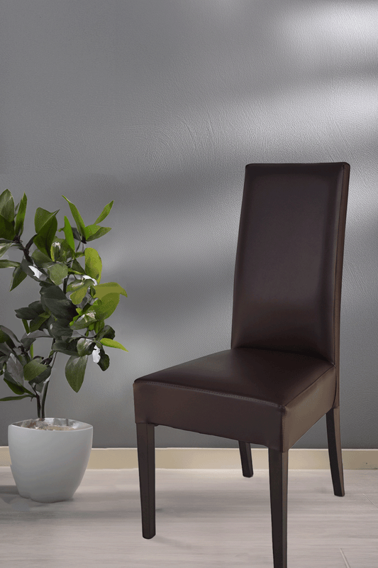 Outlet chair model 36 upholstered in moka artificial leather, legs in wengè color