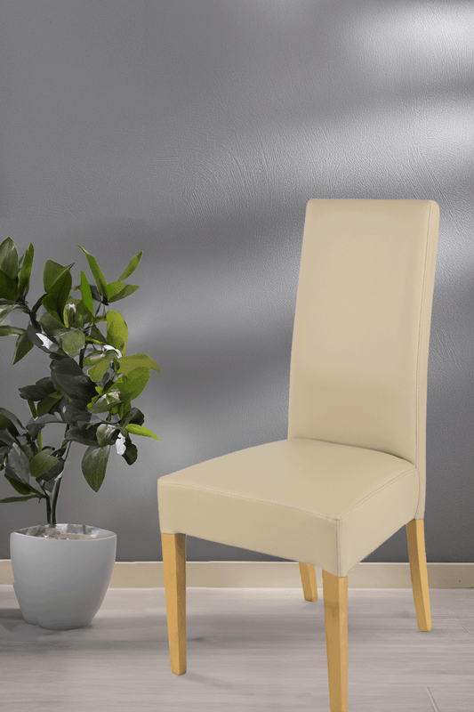 Outlet chair model 36 upholstered in linen artificial leather, legs in oak color