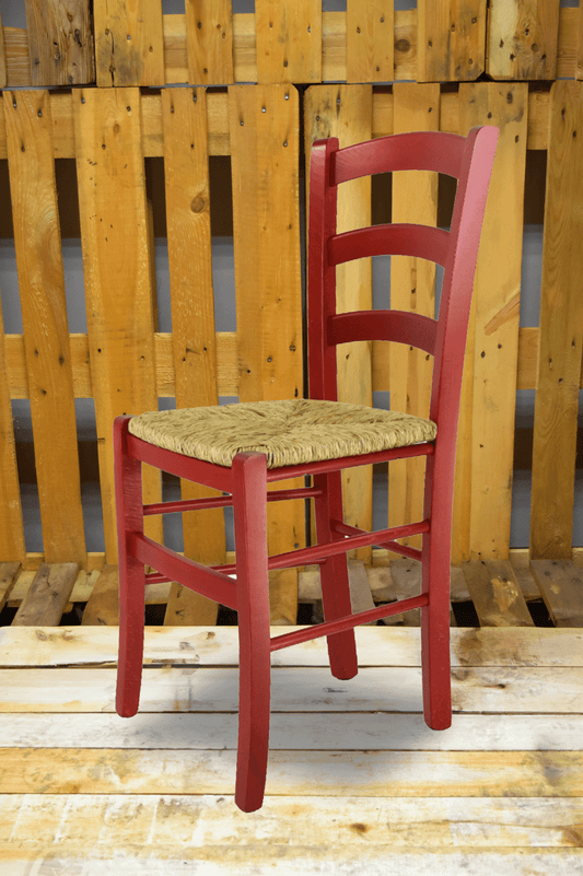 Stock second choice chair model 14 red aniline color straw seat