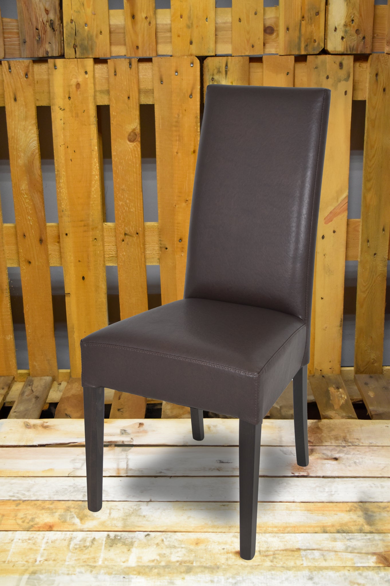 Stock second choice chair model 36 upholstered in dark brown artificial leather  