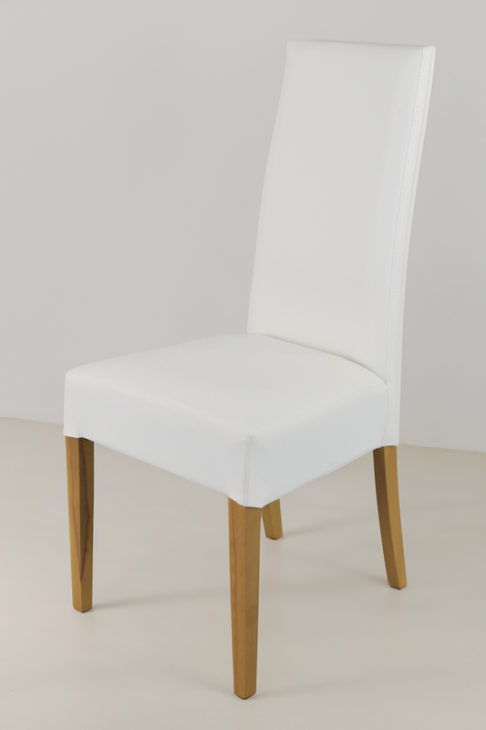 Outlet chair model 36 upholstered in white artificial leather, legs in oak color