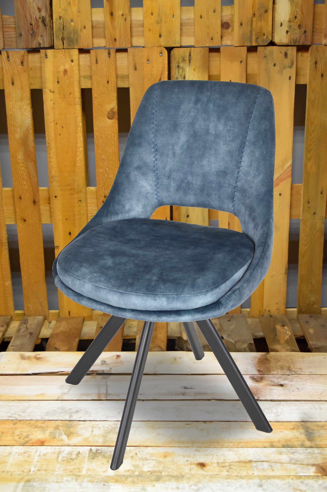 Stock second choice chair model 5003 upholstered in blue velvet