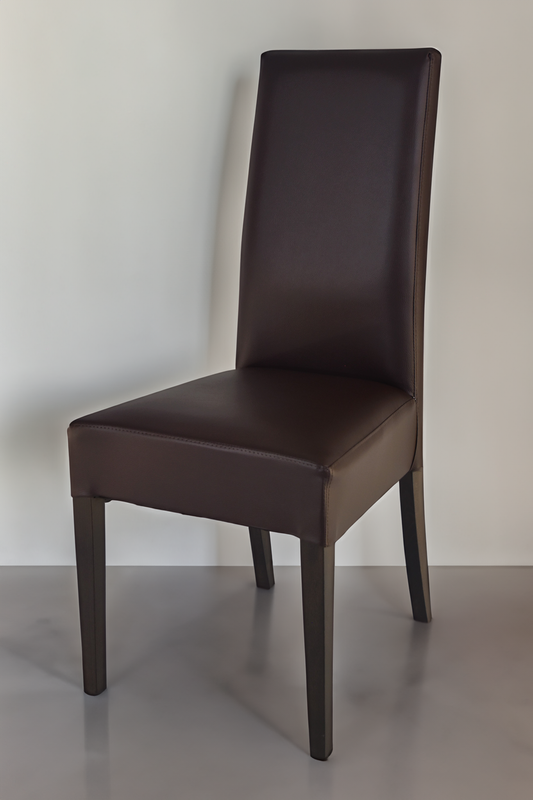 Outlet chair model 36 upholstered in moka artificial leather, legs in wengè color